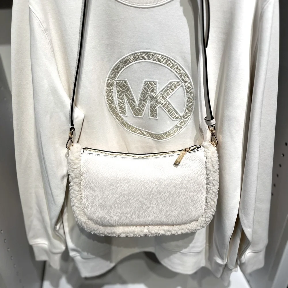 MICHAEL KORS CARMELA Medium Leather Chain Crossbody Shearling